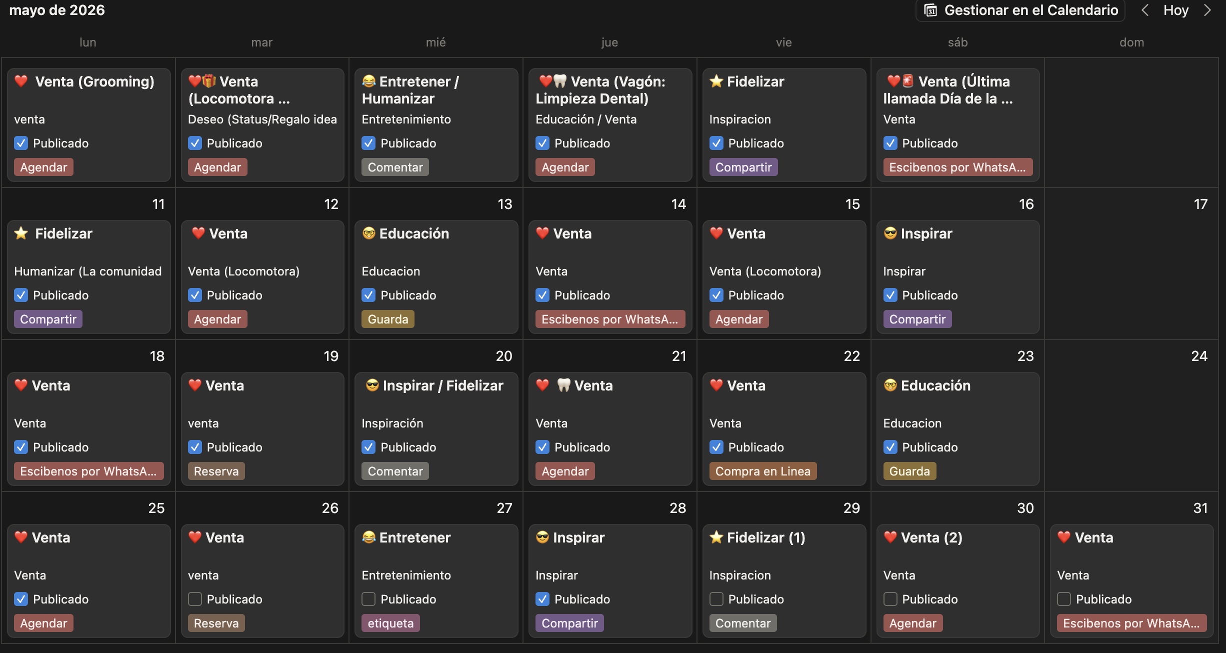 Ejemplo de Calendario de Conversión
